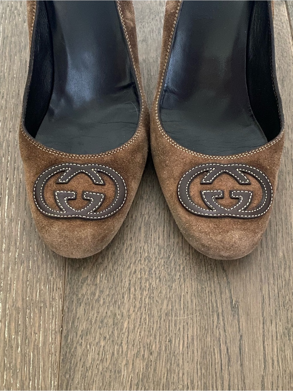 Gucci Brown Suede Logo Pumps 7 1/2 - Picture 8 of 11